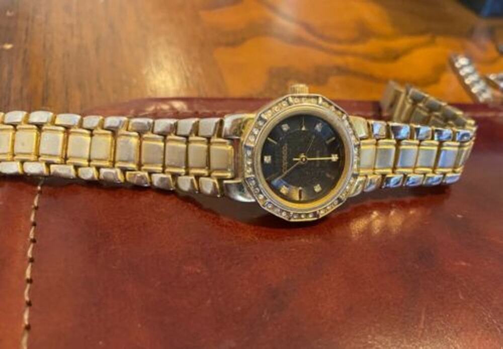 Women's Two Tone Capezio Watch, Black Face, Crystal Accents